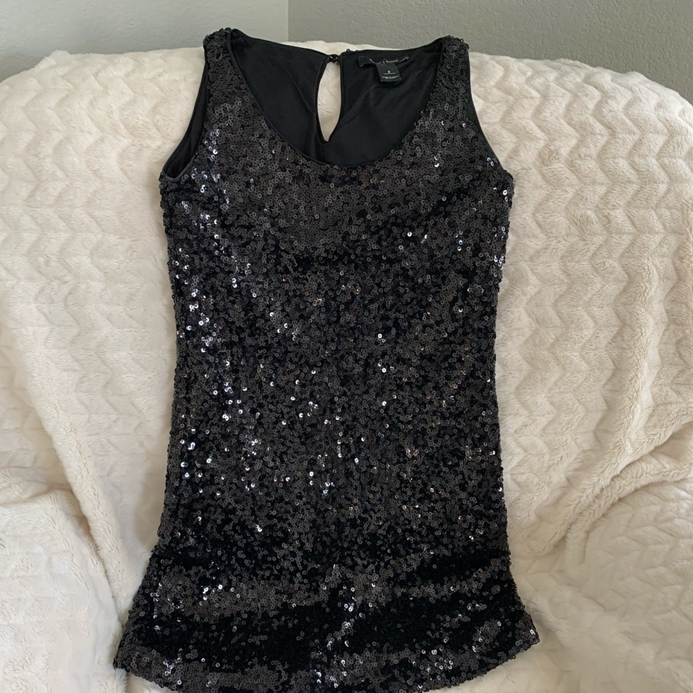 Black sequence, tank, mini dress